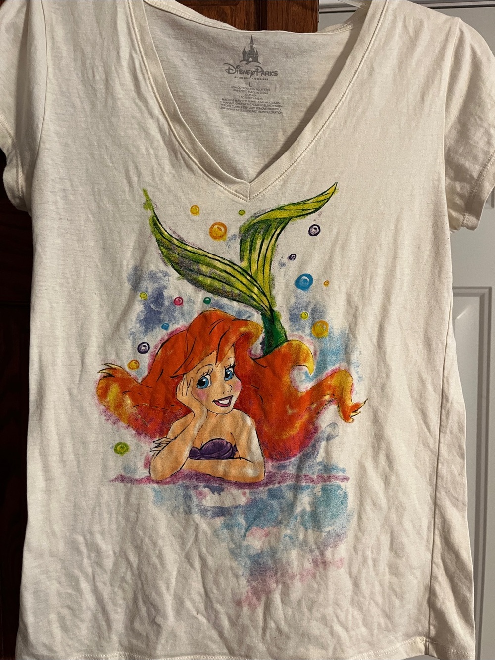 Disney cream V-Neck Tee with Ariel Artwork